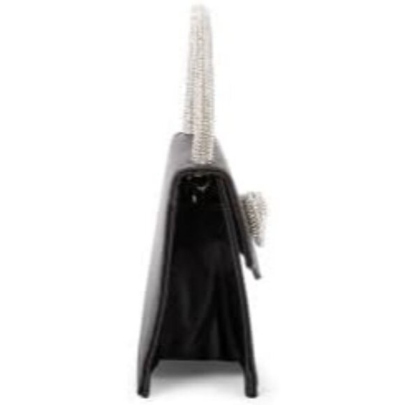 Women's Satin Rhinestone Bow Black Clutch Evening Party Prom Bag - Picture 6 of 8